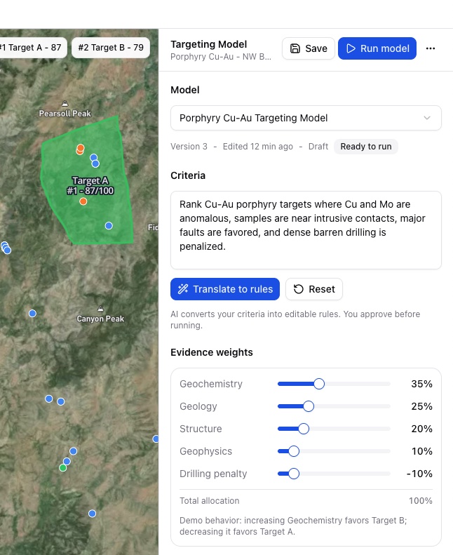 LithoX targeting model controls and ranked target output on mobile
