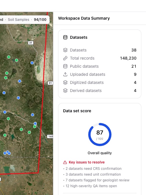 LithoX workspace data quality view on mobile