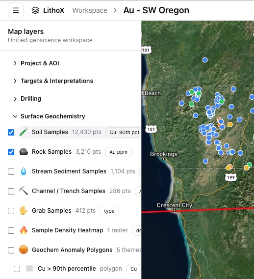 LithoX workspace map layers on mobile